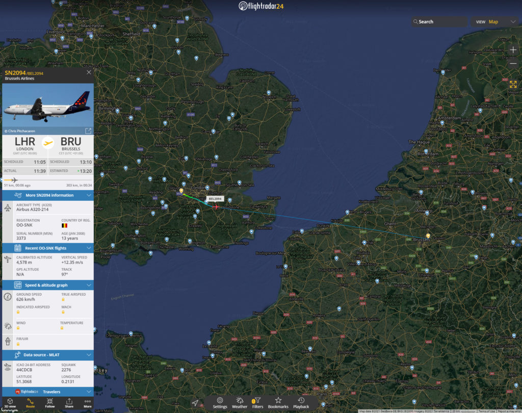 Vol London Bruxelles